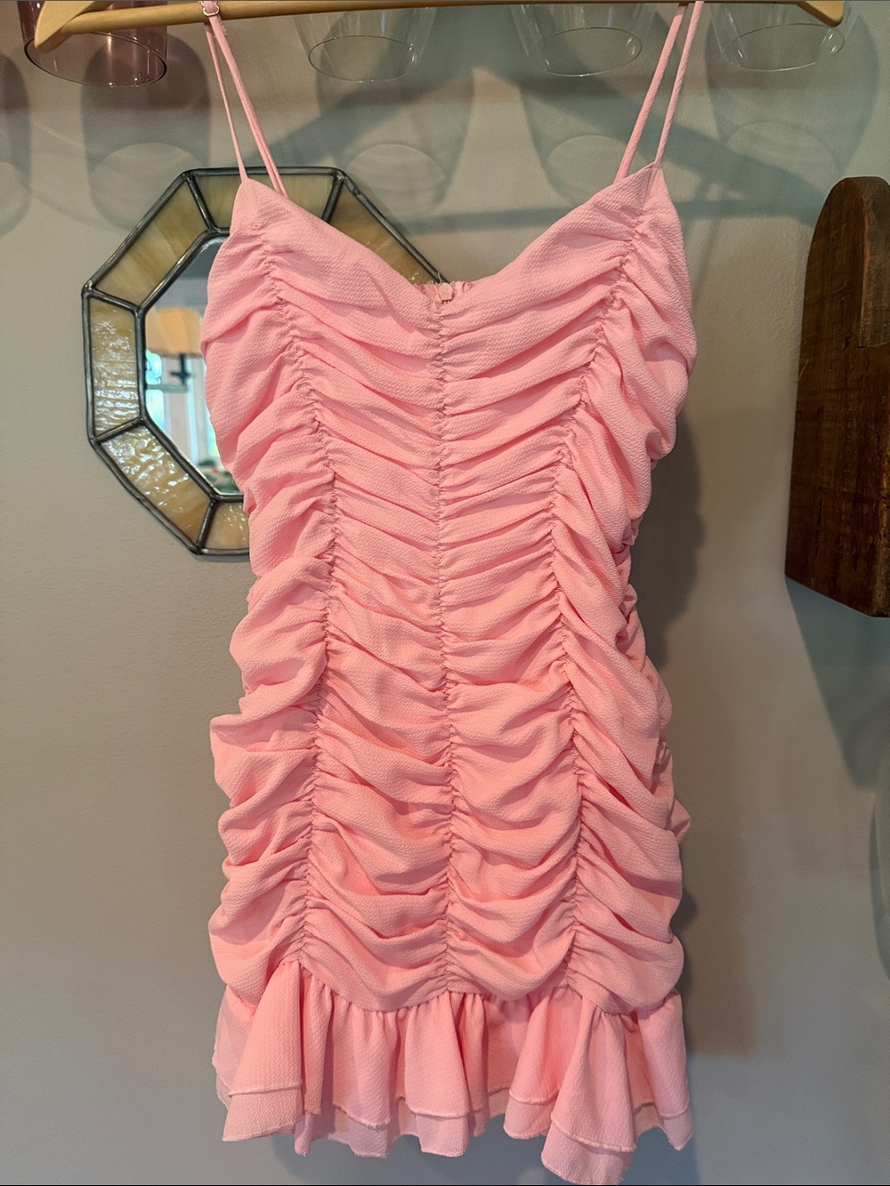 Lucy in the Sky Pink Ruched Mini Dress